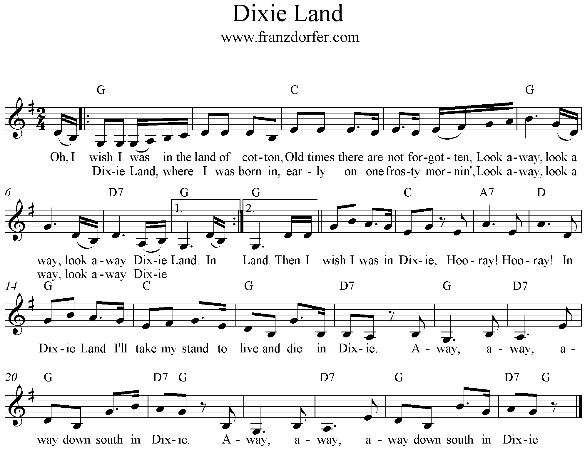 Dixie Land, G-Major, Clarinet